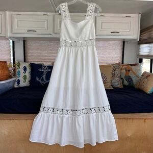 White Maxi Dress Size S Crochet Lace Insert Sweetheart Neck Beach Wedding Summer